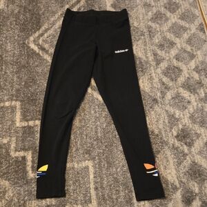 Adidas Kids Black Leggings with Yellow and Orange Accents